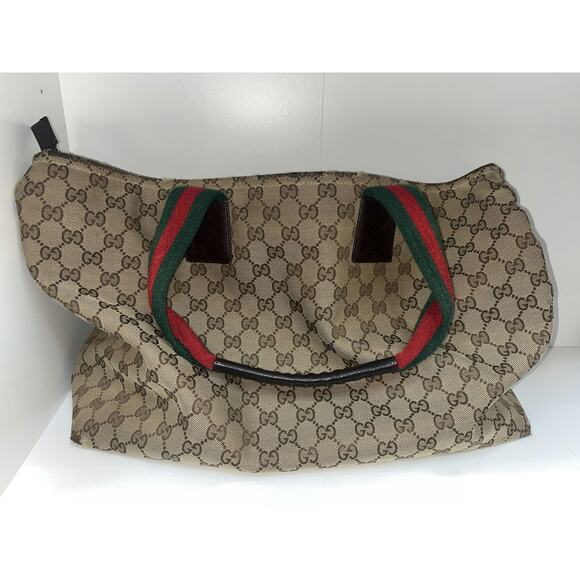 Gucci Vintage Monogram Canvas Tote Bag with Web Straps - Picture 1 of 8